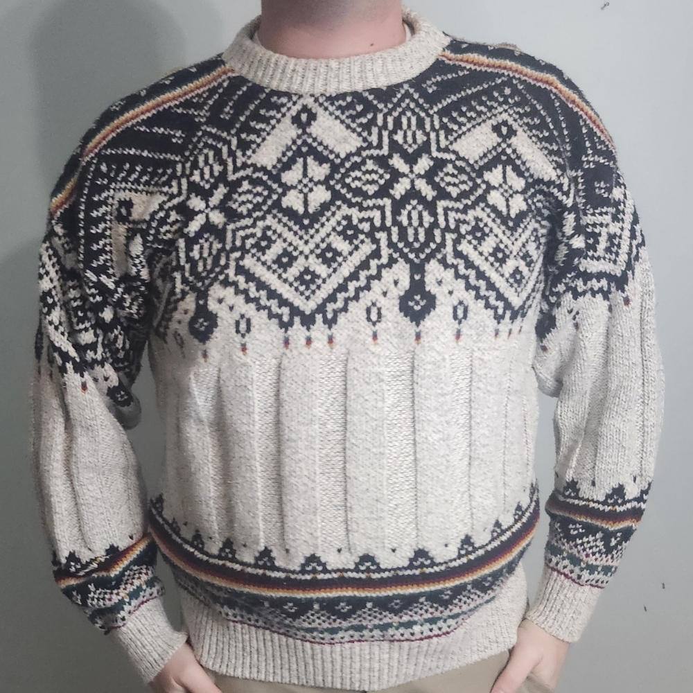 Vintage Hampton Bay USA Wool Fair Isle Sweater Nordic Knit Men’s XL